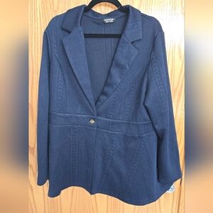 Dark Navy Knit Blazer with Single Button